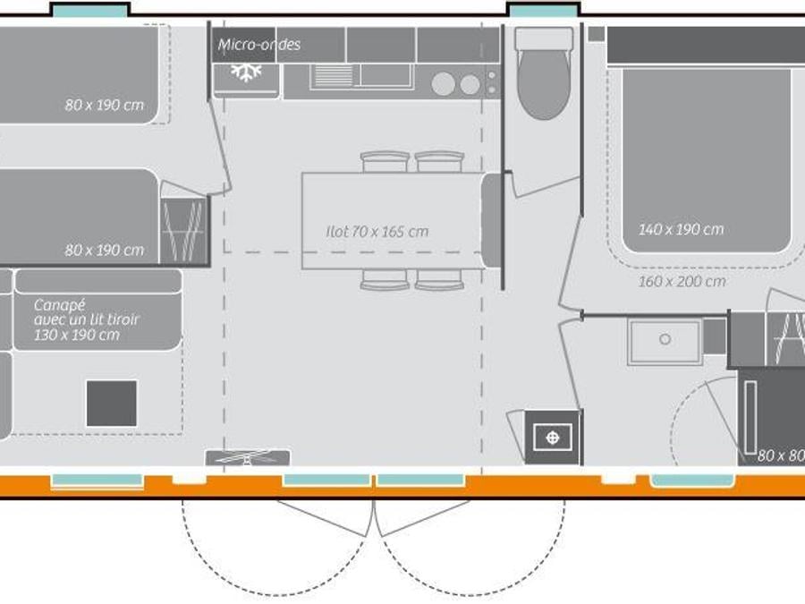Mobilhome 4 personnes - Confort 28m² 2 chambres + terrasse sur pilotis 10