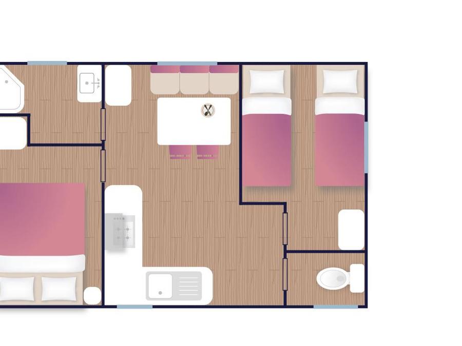 Mobilhome 4 personnes - Confort 24m² 2 chambres + terrasse sur pilotis 1