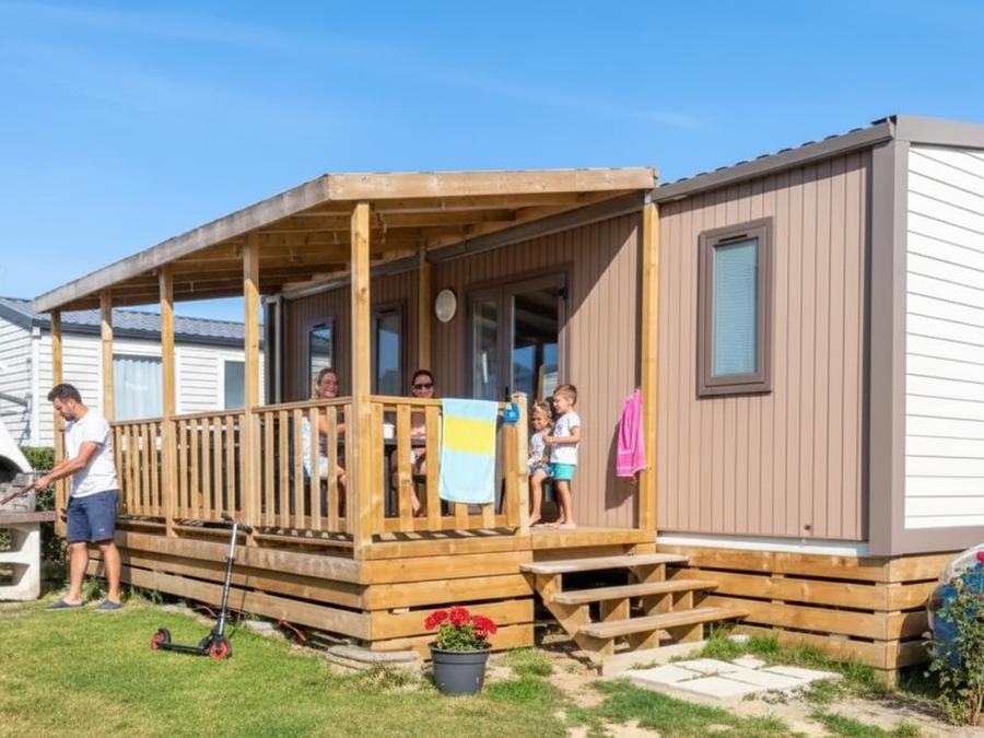 Mobilhome 6 personnes - Premium 32m² (3 chambres) + Terrasse couverte + TV + Climatisation 9