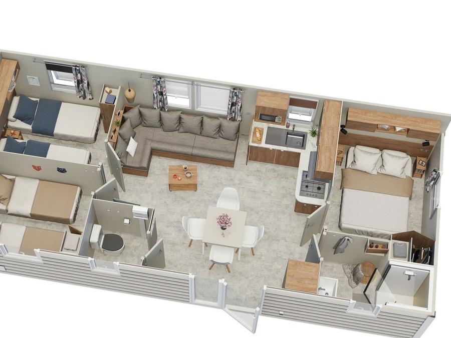 Mobilhome 6 personnes - Premium 32m² (3 chambres) + Terrasse couverte + TV + Climatisation 8