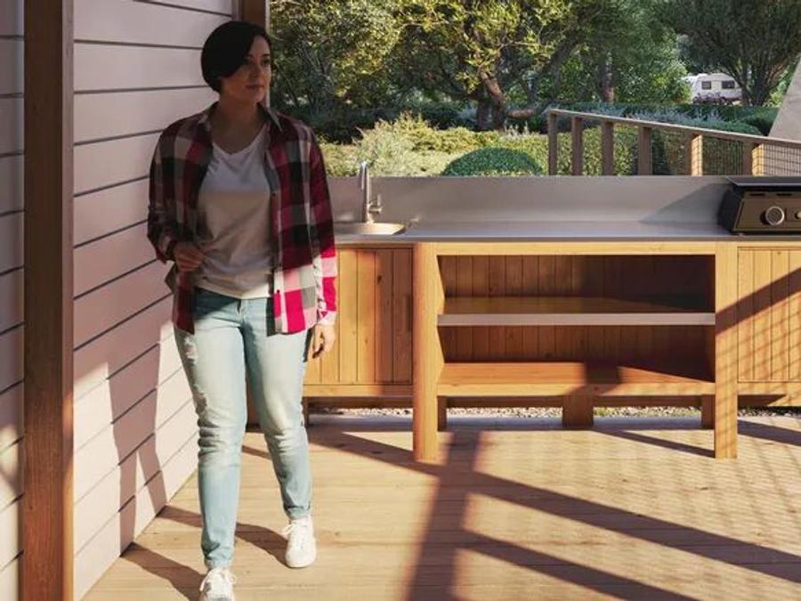 Mobilhome 7 personnes - Salon Premium à 3 chambres avec cuisine extérieure 12