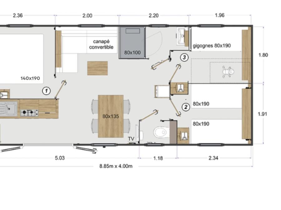 Mobilhome 6 personnes - Mobil-home Riviera Lodge - 3 chambres - 32m² 6 pers 3
