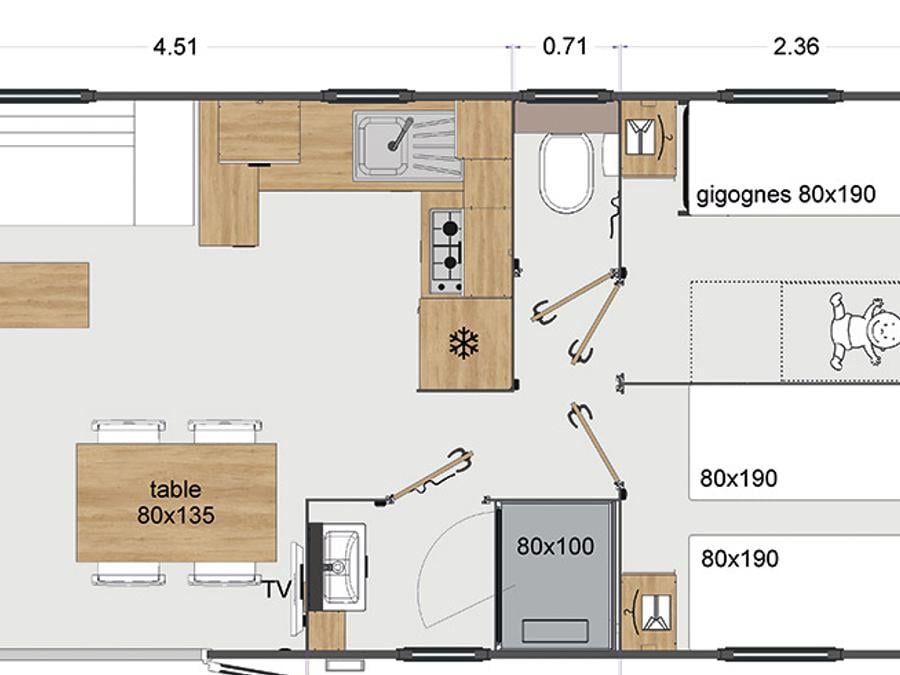 Mobilhome 12 personnes - Mobile Home Tropical Lodge Family AVEC JACUZZI- 36.80 m²/MH - 6 Ch/12 pers - TRIBU XXL 12 pers 6
