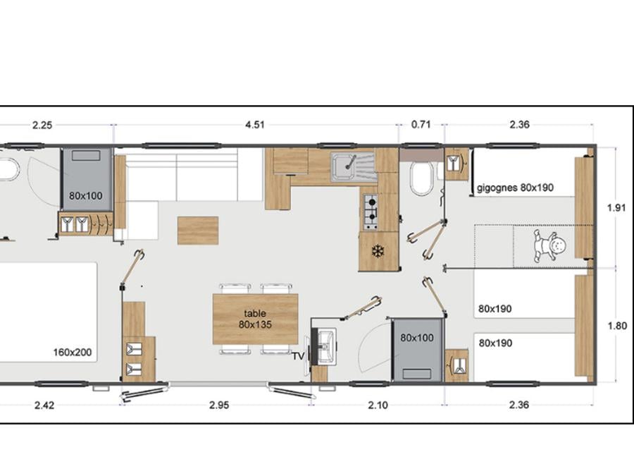 Mobilhome 12 personnes - Mobile Home Tropical Lodge Family AVEC JACUZZI- 36.80 m²/MH - 6 Ch/12 pers - TRIBU XXL 12 pers 15