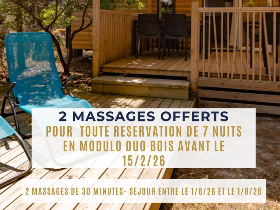 Mobilhome 6 personnes - MH Modulo DUO BOIS 2 chambres 29 m² avec terrasse bois couverte et terrasse bois solarium 9