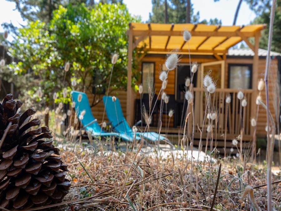Mobilhome 6 personnes - MH Modulo DUO BOIS 2 chambres 29 m² avec terrasse bois couverte et terrasse bois solarium 8