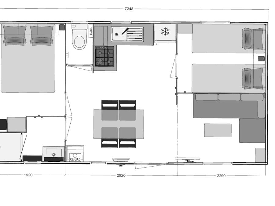 Mobilhome 6 personnes - MH Modulo DUO BOIS 2 chambres 29 m² avec terrasse bois couverte et terrasse bois solarium 7