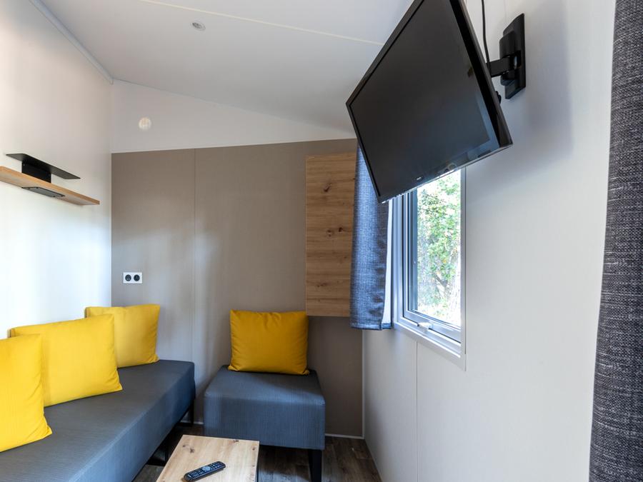 Mobilhome 6 personnes - MH Modulo DUO BOIS 2 chambres 29 m² avec terrasse bois couverte et terrasse bois solarium 6