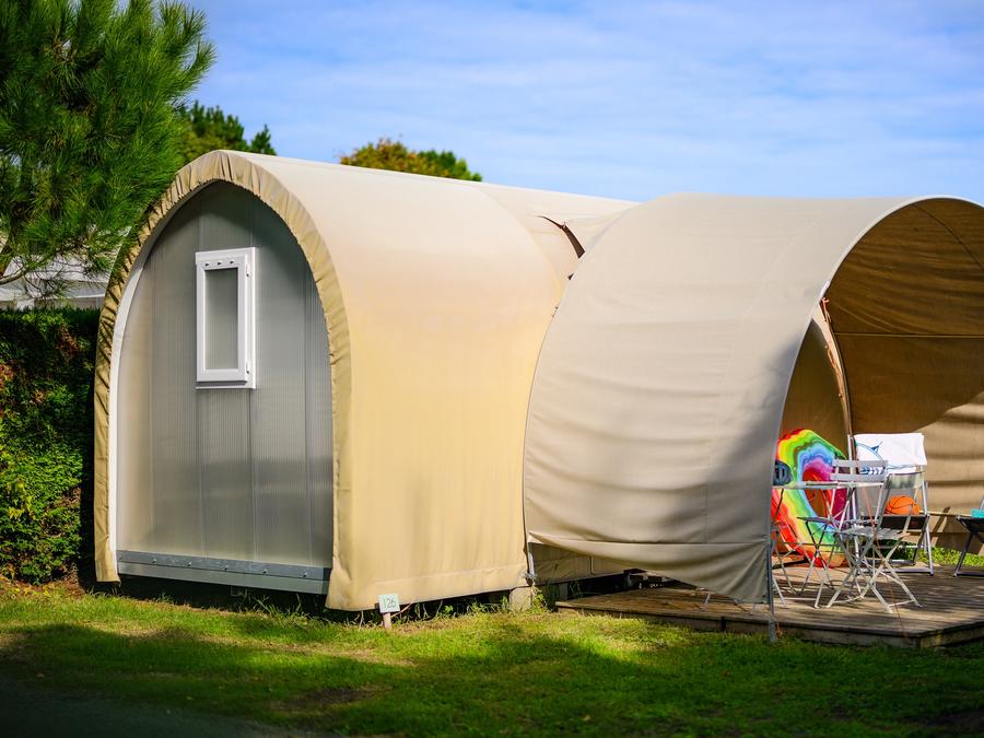Tente en toile et en bois 4 personnes - D/ TENTE COCO SWEET 2 ch / 4p - 16m²- Auvent toilé 0