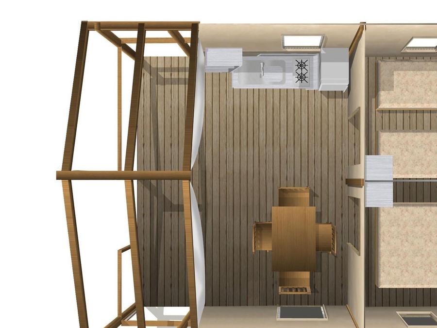 Bungalow toilé 4 personnes - ECOLODGE 23m² sans sanitaire, avec point d'eau froide evier cuisine 4 pers 2