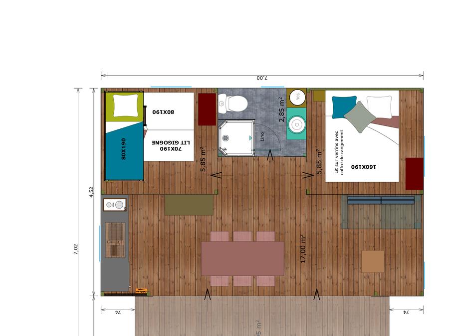 Tente en toile et en bois 4 personnes - Cabane Cotton Confort 32m² - 2chambres + Terrasse couverte + Quartier piéton 4 pers 8
