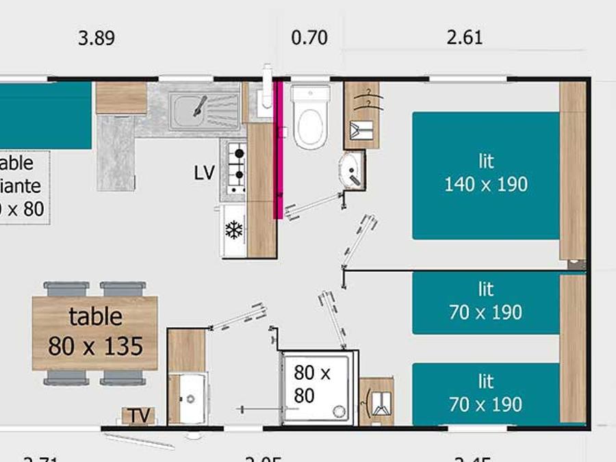 Mobilhome 8 personnes - CALIFORNIA QUATRO 4 chambres - TV 1/8 pers 2