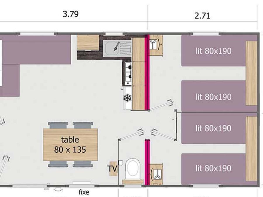 Mobilhome 6 personnes - CALIFORNIA TRIO résidentiel 3 chambres- TV 1/6 pers 4