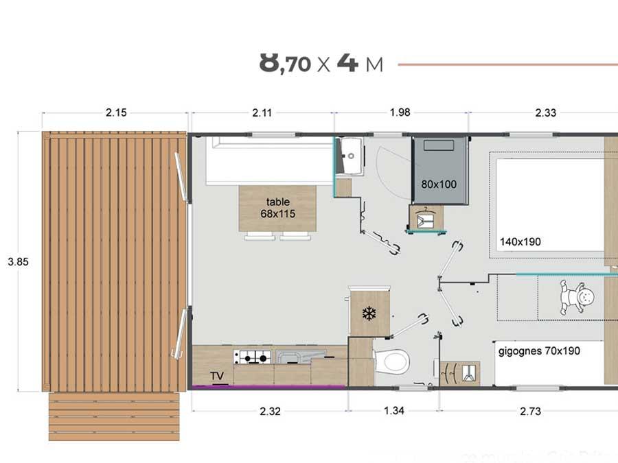 Mobilhome 4 personnes - LODGE - 2 chambres 1
