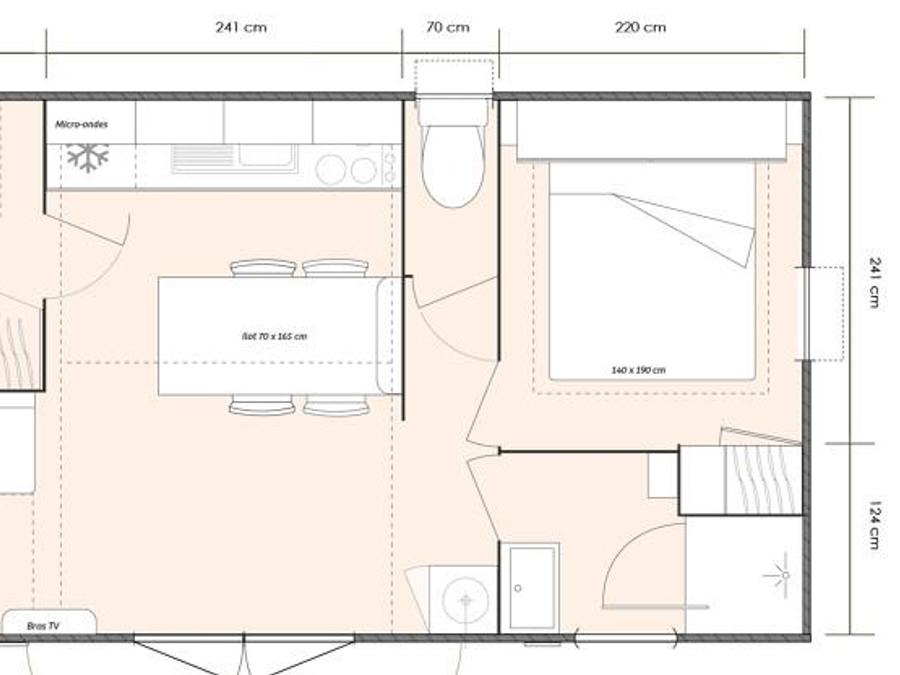 Mobilhome 5 personnes - Cottage PITAYA - 28m² - terrasse bois semi-couverte - 2 chambres 4/5 pers 12