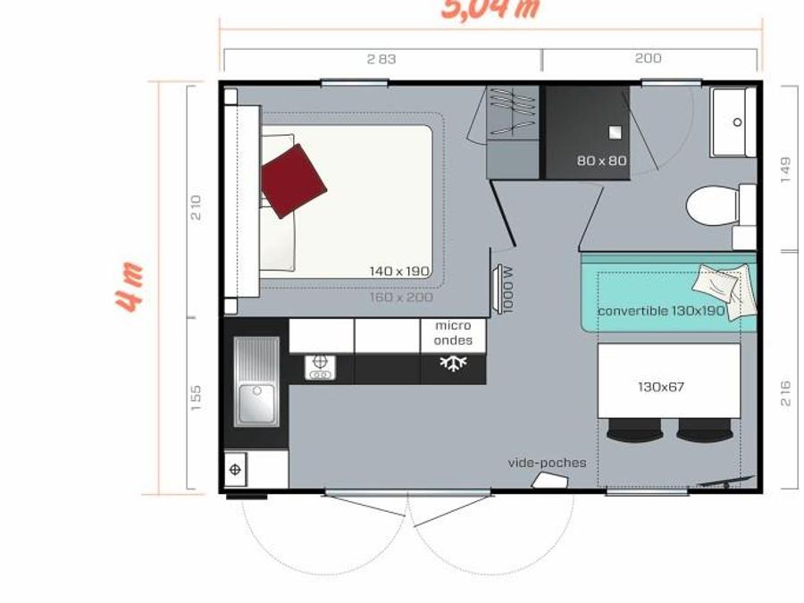 Mobilhome 2 personnes - Cottage CAHITA - 18 m² - terrasse bois semi-couverte - 1 chambre 1/2 pers 9