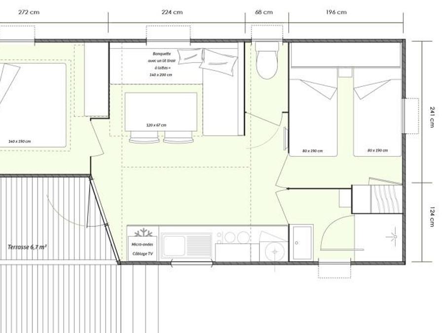 Mobilhome 4 personnes - Cottage GOYAVE - 25m² - terrasse intégrée semi-couverte - 2 chambres 4 pers 15