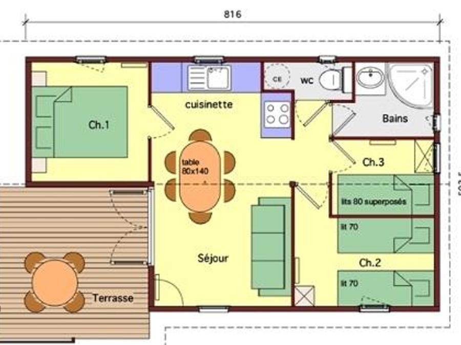 Chalet 8 personnes - Alizé Maxi XXL 35 m²- 3 ch. 6