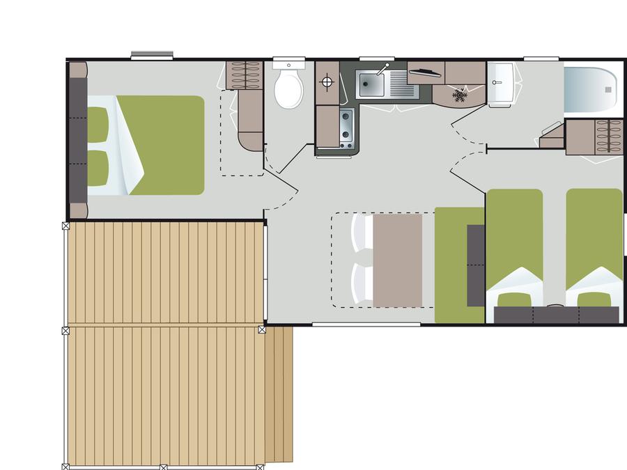 Mobilhome 5 personnes - Loggia Privilège 26 m² (2ch - 4/5 pers) + TV + LV 6