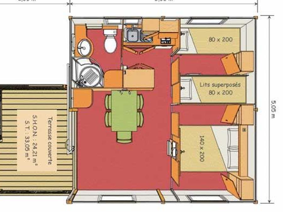 Chalet 5 personnes - 25 m² (2ch - 5 pers) + TV 9