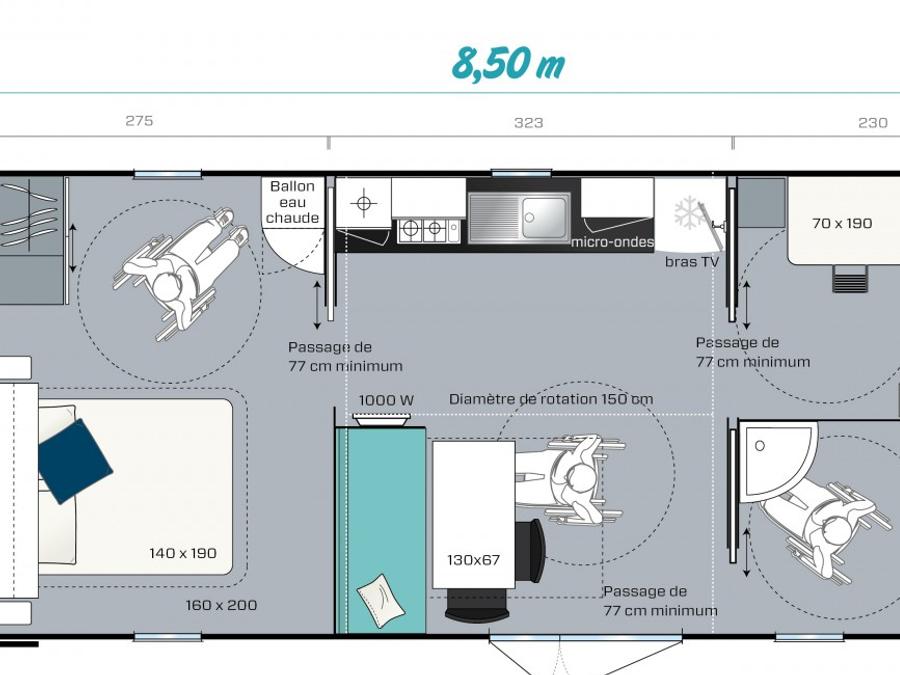Mobilhome 4 personnes - Classique 2 chambres 4. PMR ( Personnes à mobilité réduite prioritairement) 5