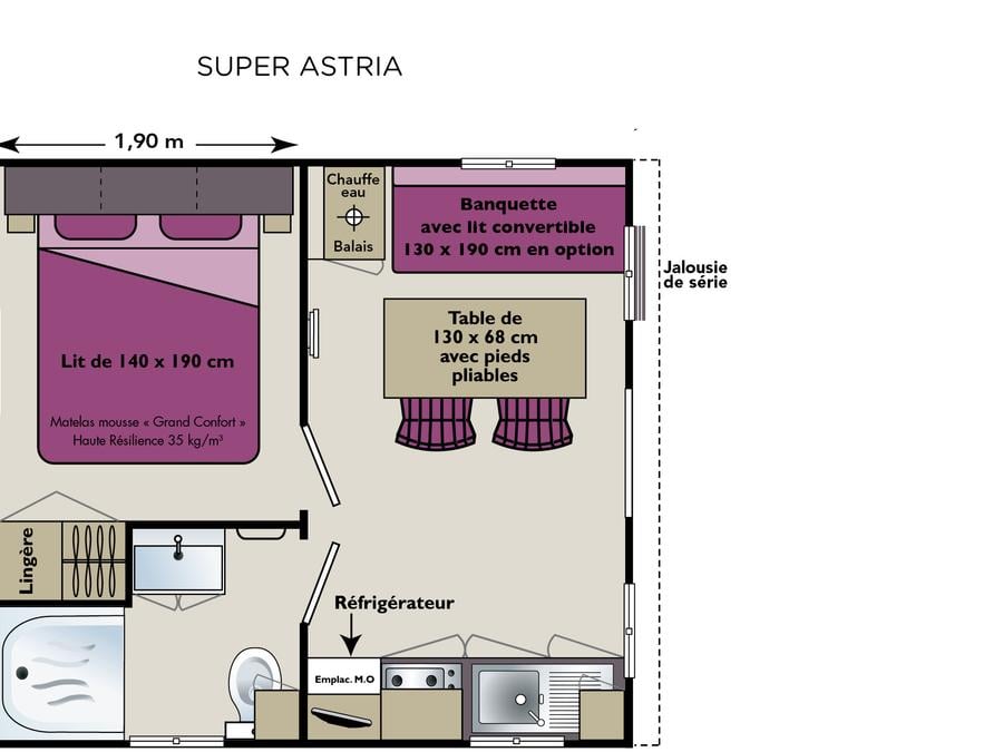 Mobilhome 2 personnes - Mobilhome 2 pers ASTRIA 16m² climatisé + terrasse couverte 10m² 5