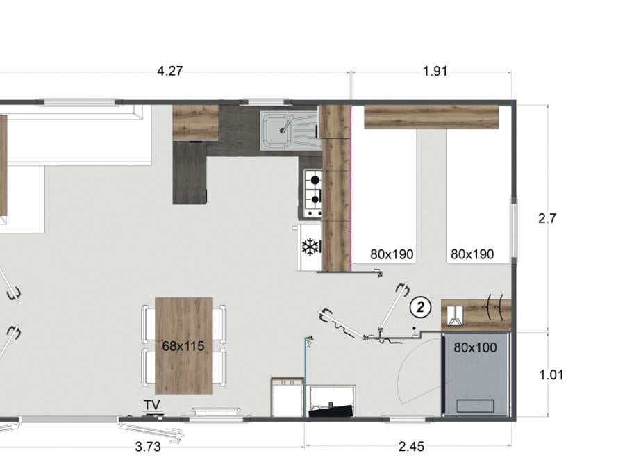 Mobilhome 4 personnes - Revelleta 32 m², climatisé, 2 chambres 4