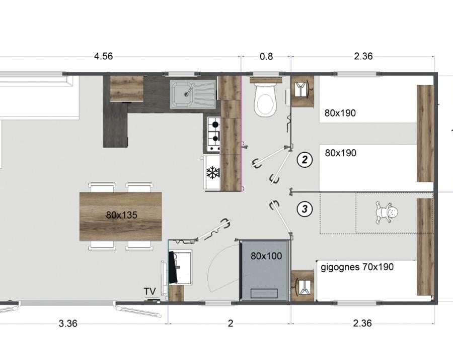 Mobilhome 6 personnes - Ostriconi 35 m², climatisé, 3 chambres 2 sdb 4