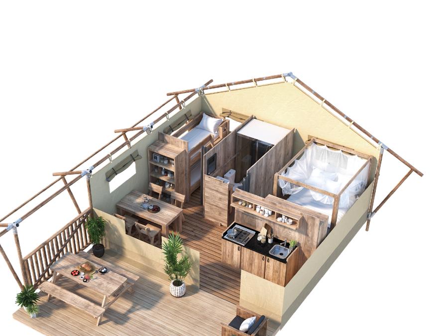 Tente en toile et en bois 4 personnes - Tente Lodge 2 chambres 6