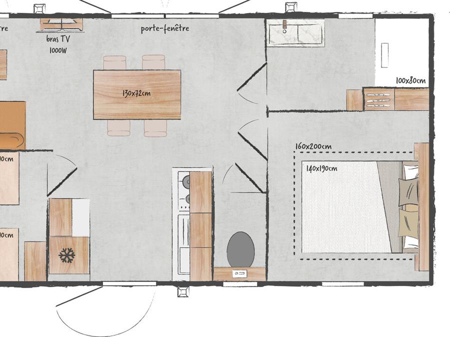 Mobilhome 5 personnes - Mobil-home Iris 2 chambres Climatsiation TV LV Terrasse semi-couverte 1