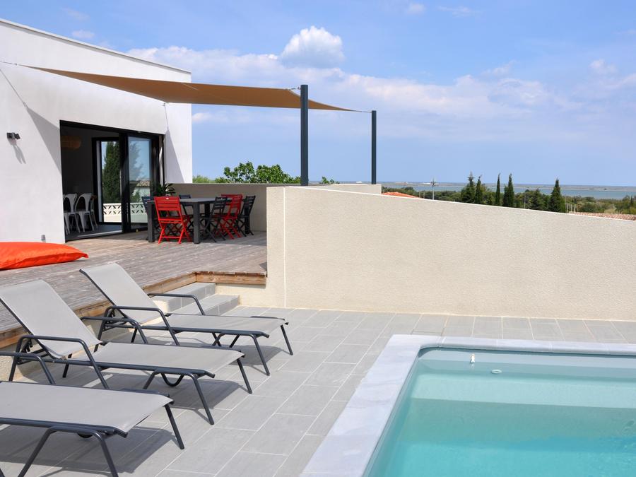 Villa 8 personnes - CASA PALMA villa avec piscine privée, vue sur étang de La Palme - 4 chambres - grande terrasse bois 0