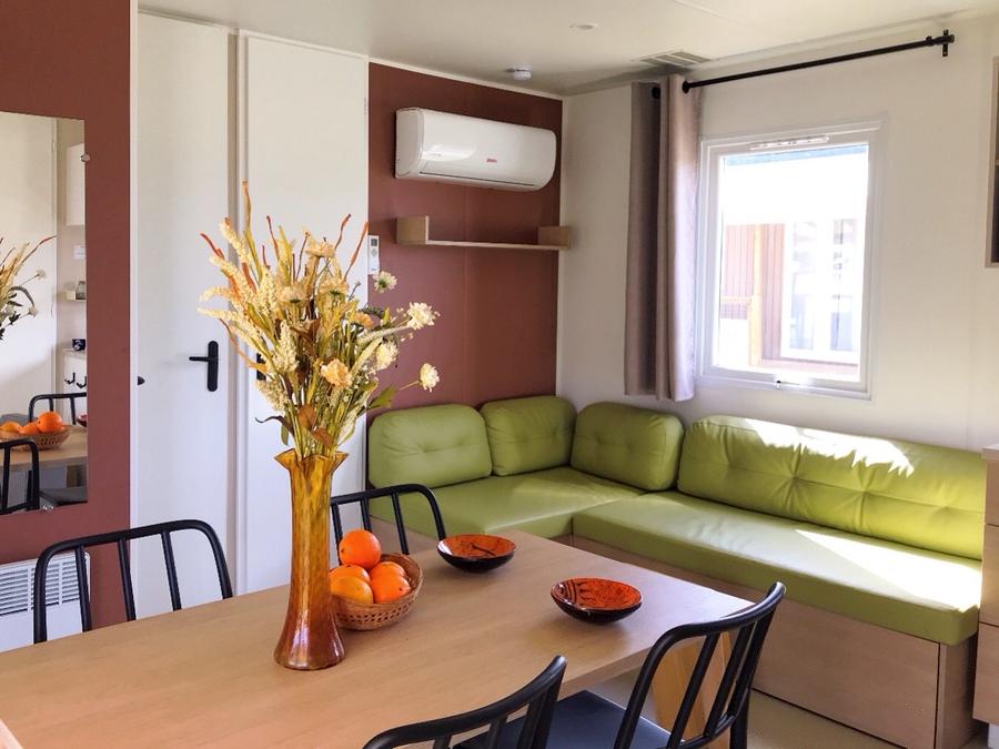 Mobilhome 6 personnes - Top Espace premium 32m², 3 chambres, terrasse couverte 15m² + TV + Lave vaisselle + climatisation 3