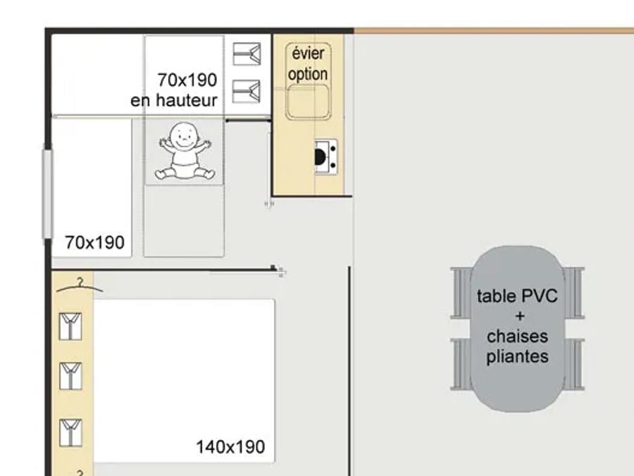 Chalet 4 personnes - Cabane Tithome 20m², 2 chambres (sans sanitaire) 4 pers. 4