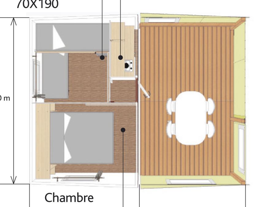 Bungalow 4 personnes - Bungalow semi toilé 2 chambres 2