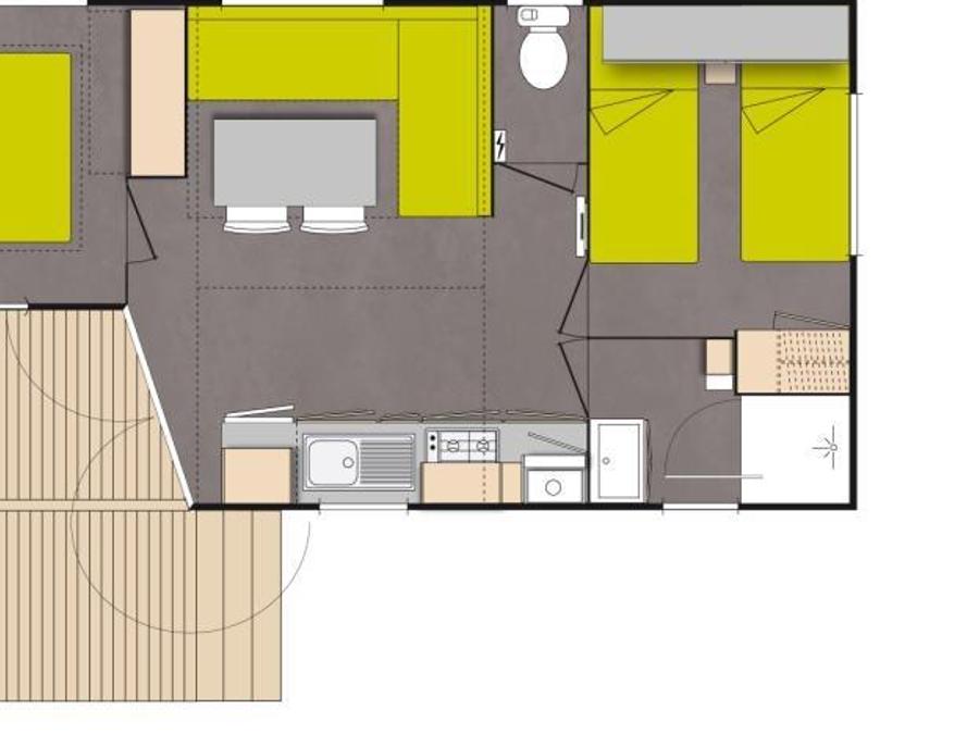 Mobilhome 4 personnes - Créole 32 m² - 3 pièces - 2 chambres - Jacuzzi privatif - Climatisation 4