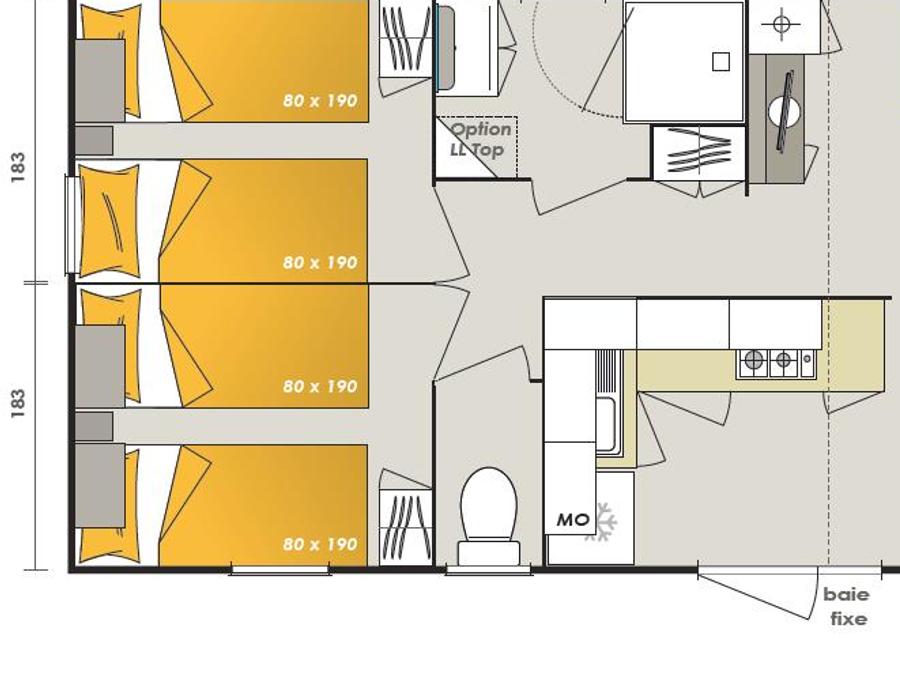 Mobilhome 6 personnes - Bora-Bora - 38m² - 3 chambres - climatisé 3