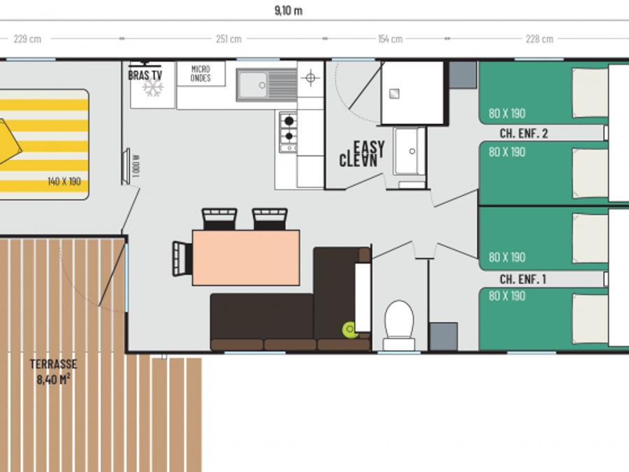Mobilhome 6 personnes - Maïao 36 m² - 4 pièces - 3 chambres - Climatisation et TV 3