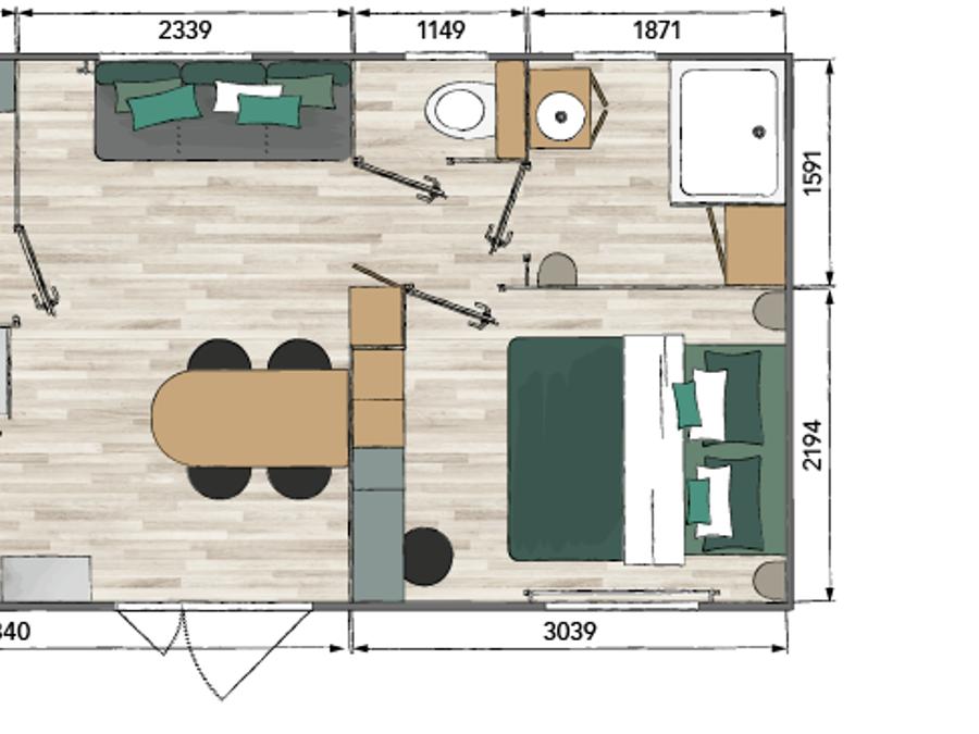 Mobilhome 5 personnes - Mobil BAMBOU climatisé 2 chambres (33m²) 1