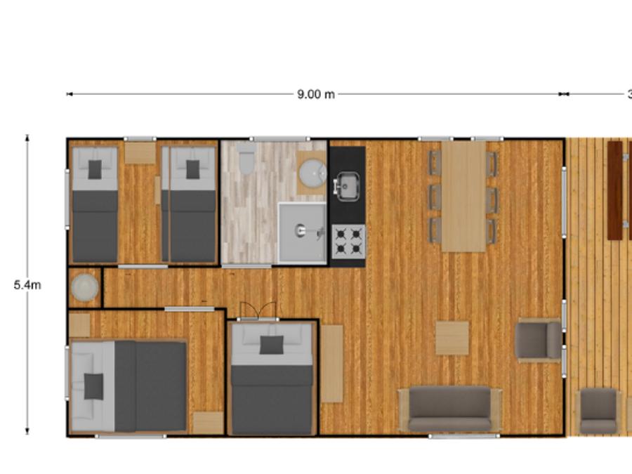Tente en toile et en bois 6 personnes - Eco-Lodge WOODY 3 chambres 12