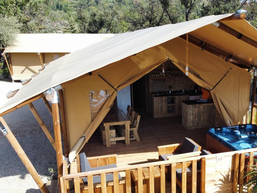 Tente en toile et en bois 6 personnes - Eco-Lodge WOODY 3 chambres 8
