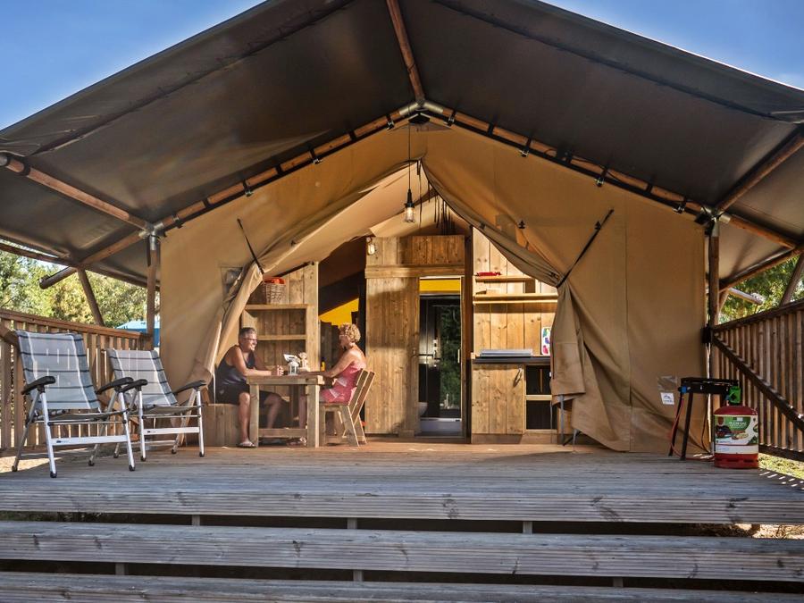Tente en toile et en bois 4 personnes - > NOUVEAU Tente Safari Premium 2 chambres 1
