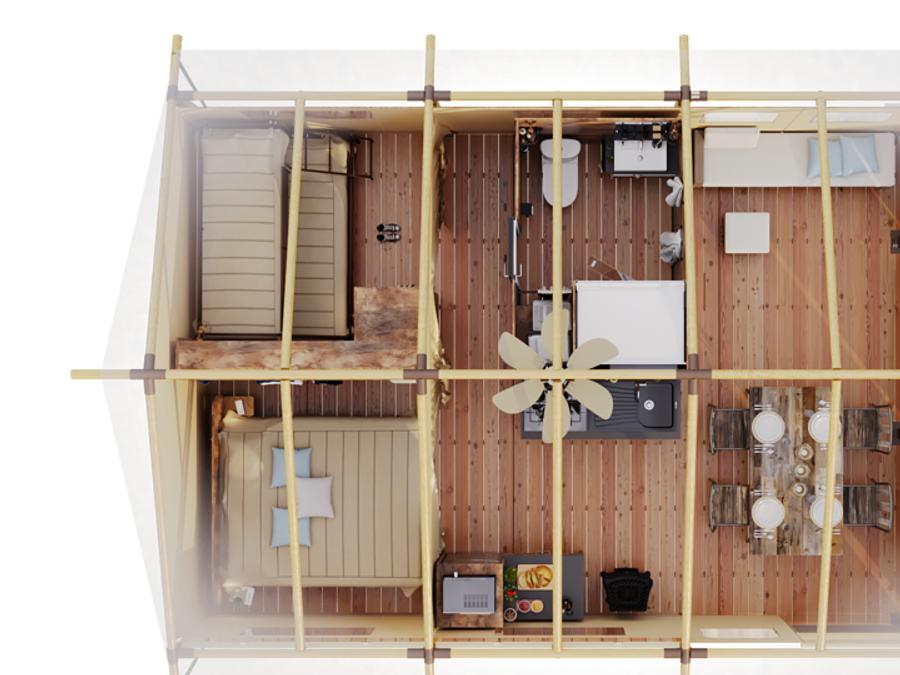 Tente en toile et en bois 5 personnes - Tente Lodge KENYA sur pilotis 6