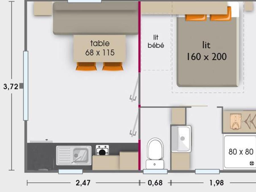 Mobilhome 2 personnes - Mobilhome TARA CLIMATISÉ + télé 2 personnes 2