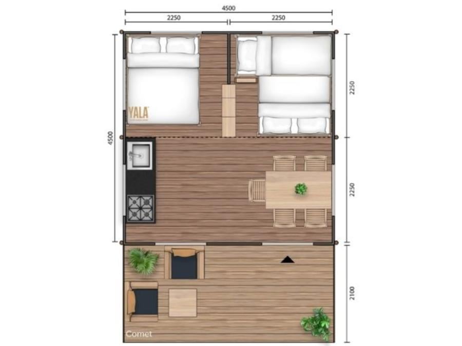 Tente en toile et en bois 5 personnes - Tente Lodge sans salle de bain 14