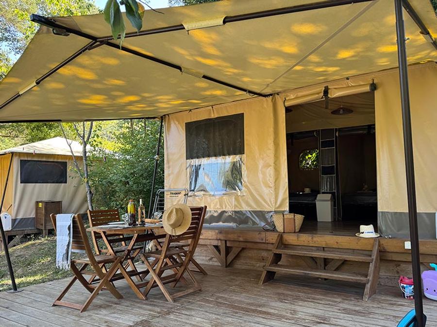 Tente en toile et en bois 4 personnes - Tente Marquise 2 chambres 6