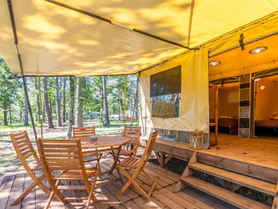 Tente en toile et en bois 4 personnes - Tente Marquise 2 chambres 1