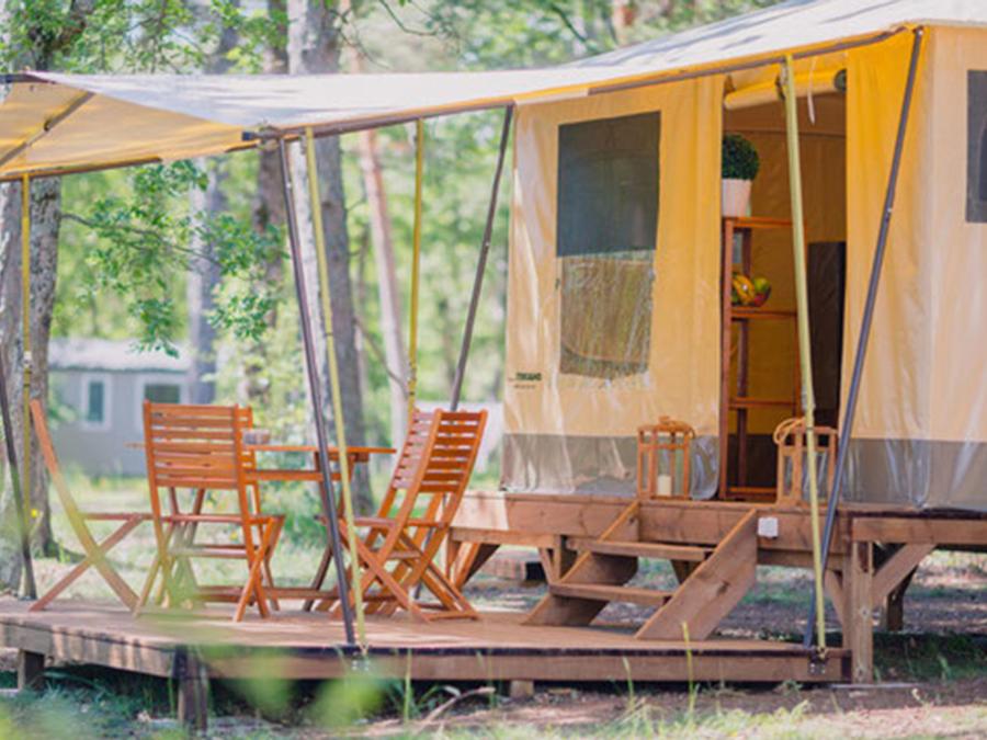 Tente en toile et en bois 4 personnes - Tente Marquise 2 chambres 4