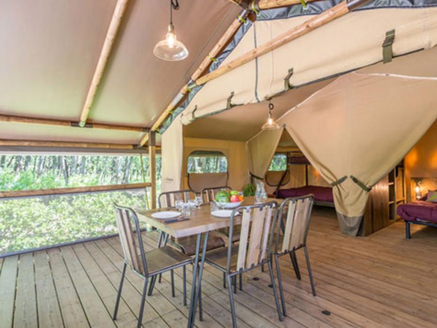 Tente en toile et en bois 5 personnes - Tente Lodge Kenya sur pilotis 2 chambres 4