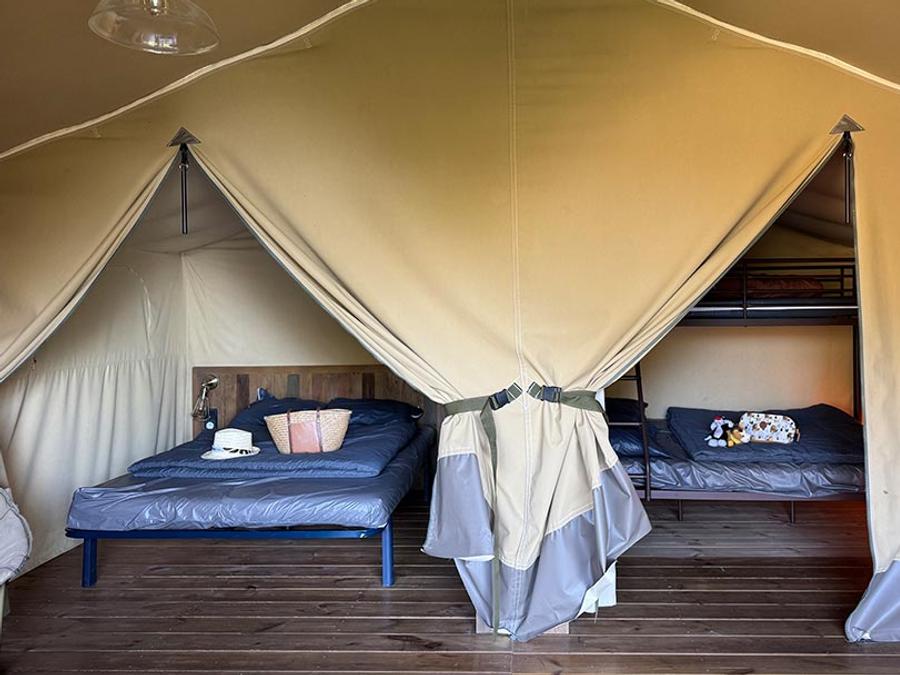 Tente en toile et en bois 5 personnes - Tente Lodge Kenya sur pilotis 2 chambres 9