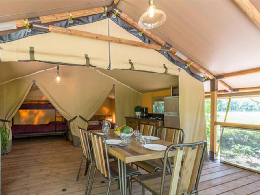 Tente en toile et en bois 5 personnes - Tente Lodge Kenya sur pilotis 2 chambres 3